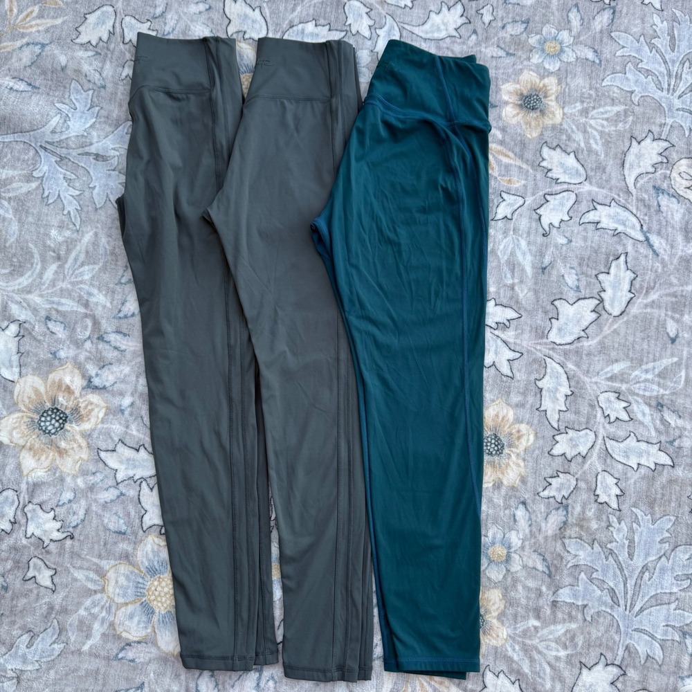 Alphalete Leggings Bundle Women XL Olive Green Teal High Waisted Leggings 3 Pair